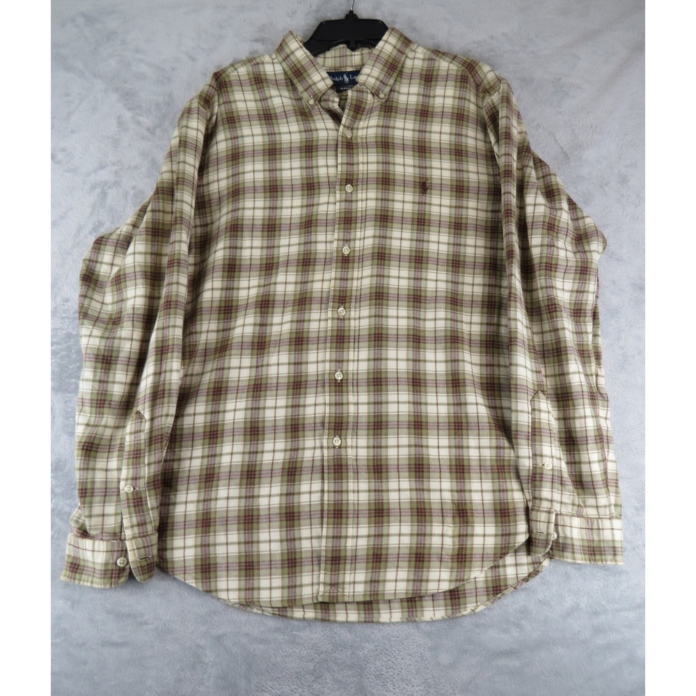 Ralph Lauren Classic Fit Shirt XL Green Brown‎ Plaid Long Sleeve Button Down